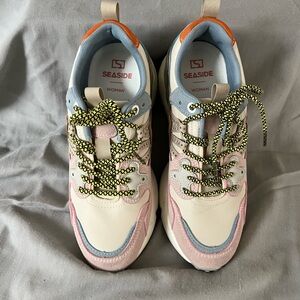 Women's Pink & Cream Chunky Sneakers with Blue Accents